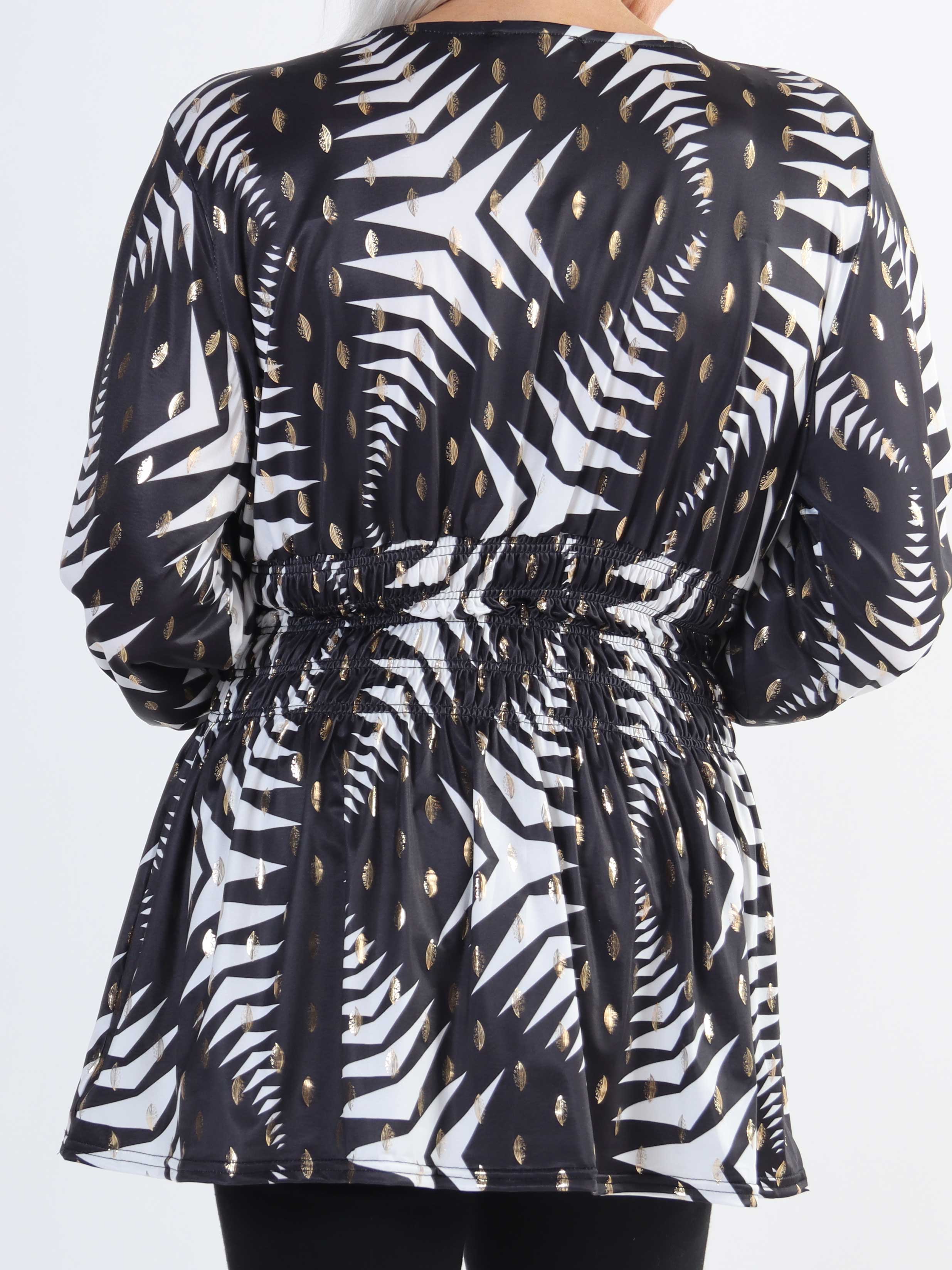 Pams Pattern Shirt L/S - Elastisk plus size bluse i krølfrit stof